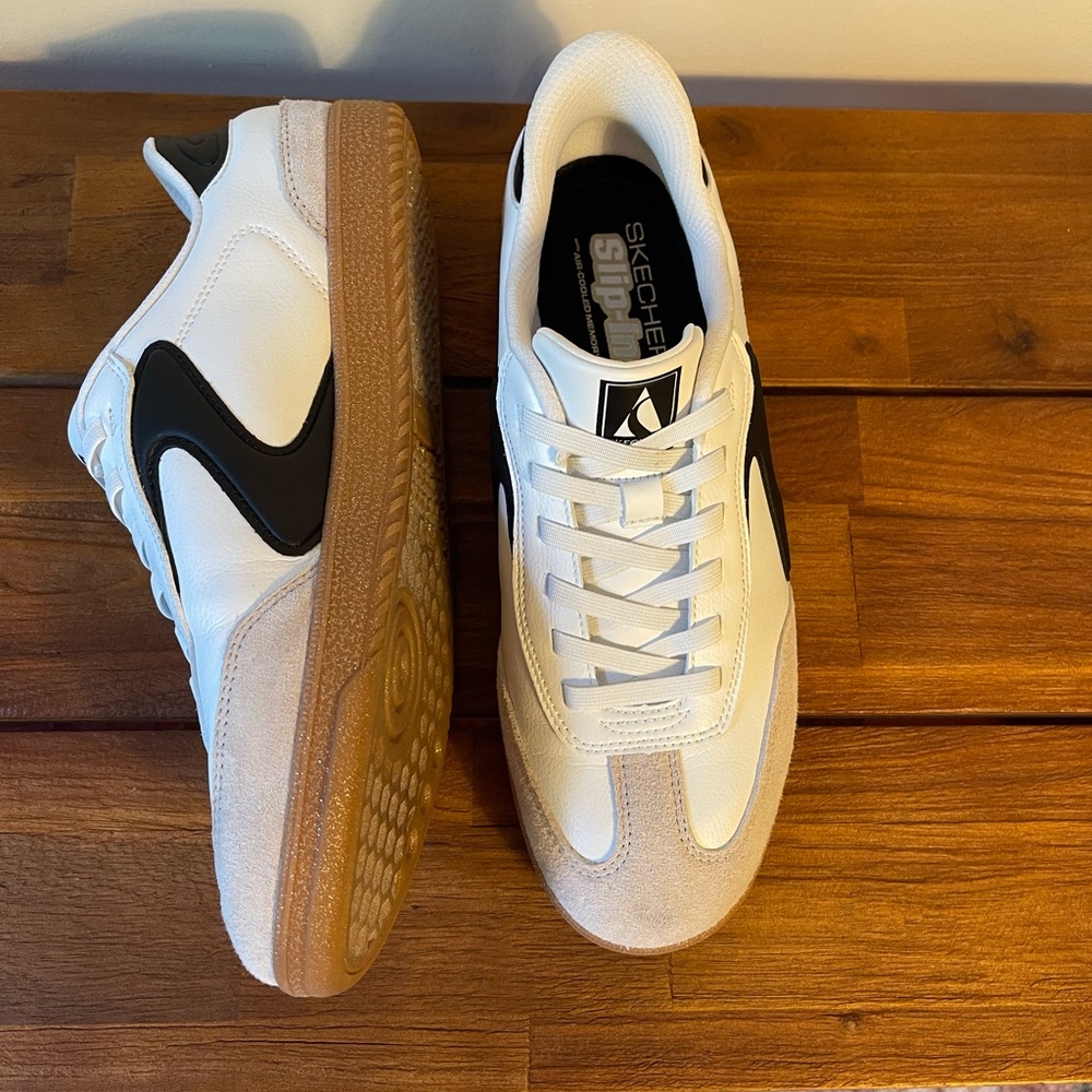 Skechers Hotshot White and Black Slip-In Athletic Shoes